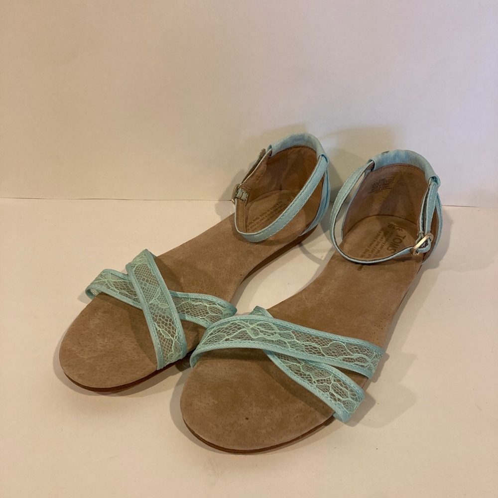 Toms Correa Light Blue Lace Ankle Strap Sandals Size 10